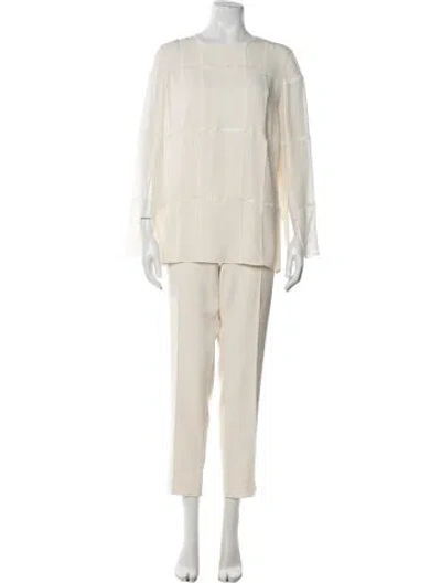 Pre-owned Akris Silk Glitter Accents Pantsuit In Neutral