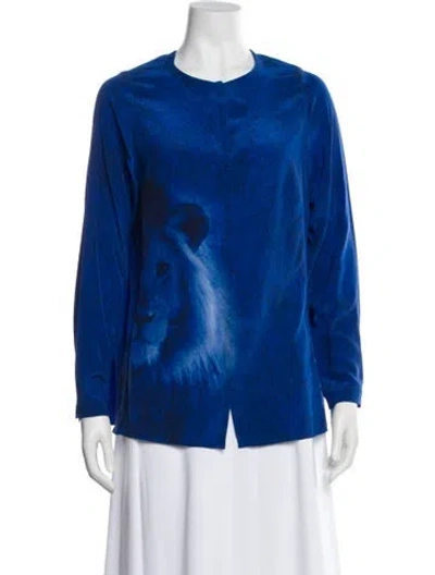 Pre-owned Akris Silk Graphic Print Blouse In Blue
