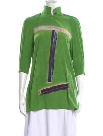Pre-owned Akris Silk Graphic Print Blouse In Green