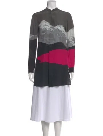 Pre-owned Akris Silk Graphic Print Blouse In Multi