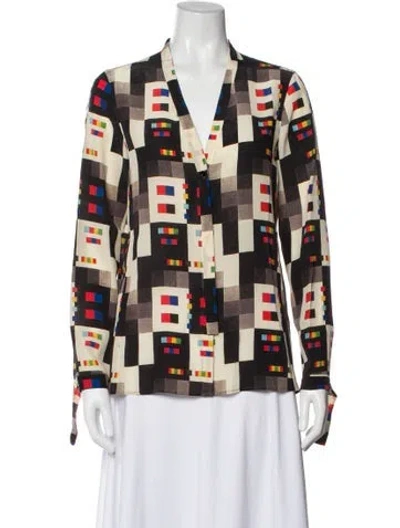 Pre-owned Akris Silk Graphic Print Blouse In Neutral