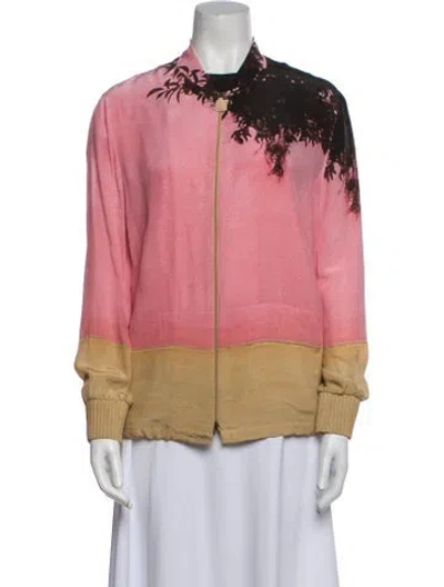 Pre-owned Akris Silk Graphic Print Bomber Jacket In Pink