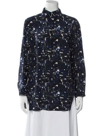 Pre-owned Akris Silk Graphic Print Button-up Top In Blue