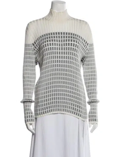 Pre-owned Akris Silk Graphic Print Sweater In White