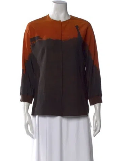 Pre-owned Akris Silk Graphic Print Top In Black