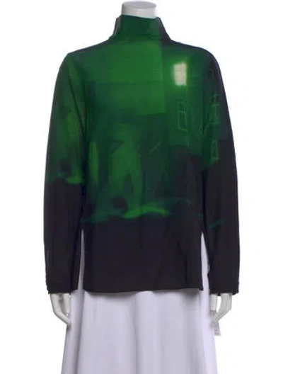 Pre-owned Akris Silk Graphic Print Top In Black