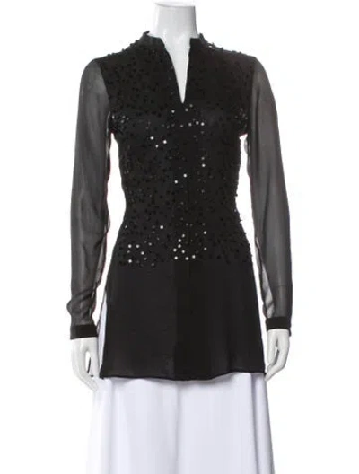 Pre-owned Akris Silk Graphic Print Top In Gray