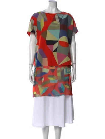 Pre-owned Akris Silk Graphic Print Top In Multicolor