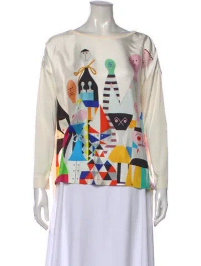Pre-owned Akris Silk Graphic Print Top In Neutral