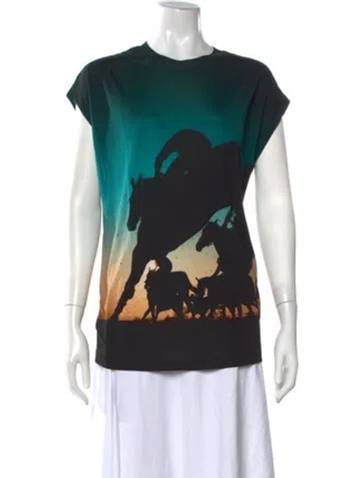 Pre-owned Akris Silk Graphic Print T-shirt In Green