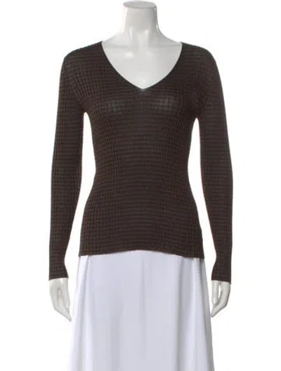 Pre-owned Akris Silk Houndstooth Print Sweater W/ Tags In Brown