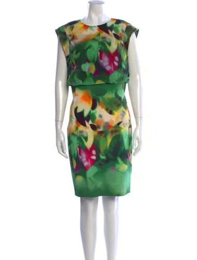 Pre-owned Akris Silk Knee-length Dress In Green