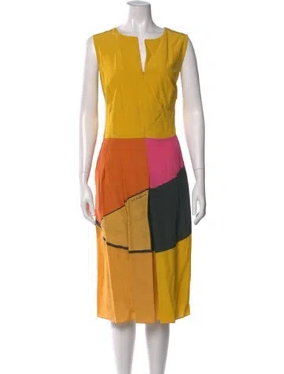 Pre-owned Akris Silk Knee-length Dress In Yellow