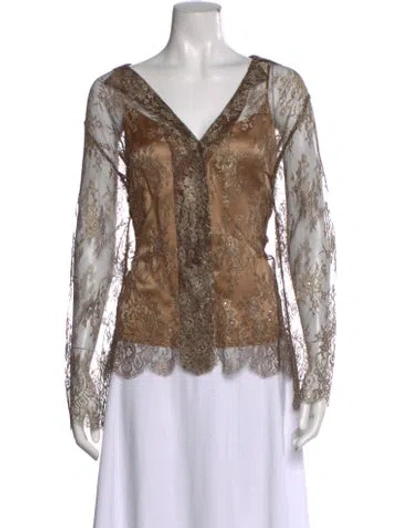 Pre-owned Akris Silk Lace Pattern Blouse In Neutral