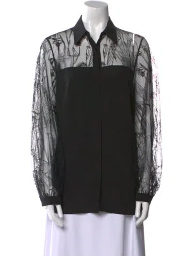 Pre-owned Akris Silk Lace Pattern Button-up Top W/ Tags In Black