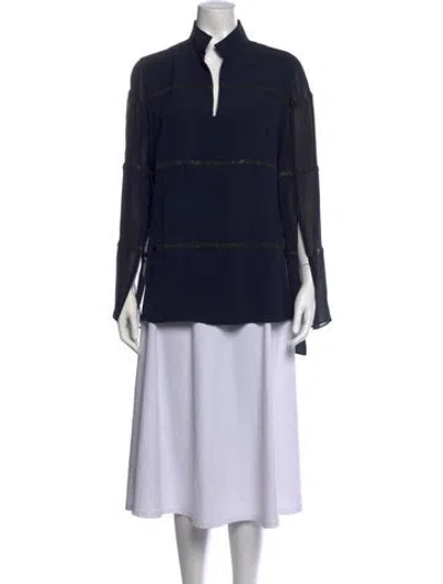 Pre-owned Akris Silk Long Sleeve Blouse In Black/blue