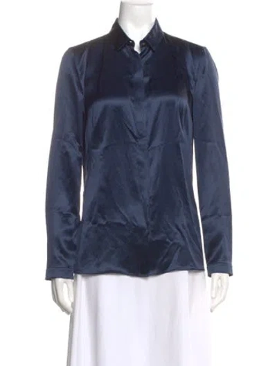 Pre-owned Akris Silk Long Sleeve Blouse In Blue