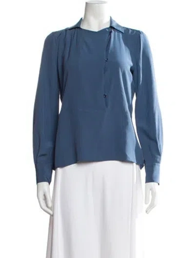 Pre-owned Akris Silk Long Sleeve Blouse In Blue