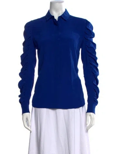 Pre-owned Akris Silk Long Sleeve Blouse In Blue