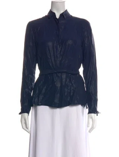 Pre-owned Akris Silk Long Sleeve Blouse In Blue
