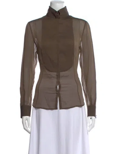 Pre-owned Akris Silk Long Sleeve Blouse In Brown