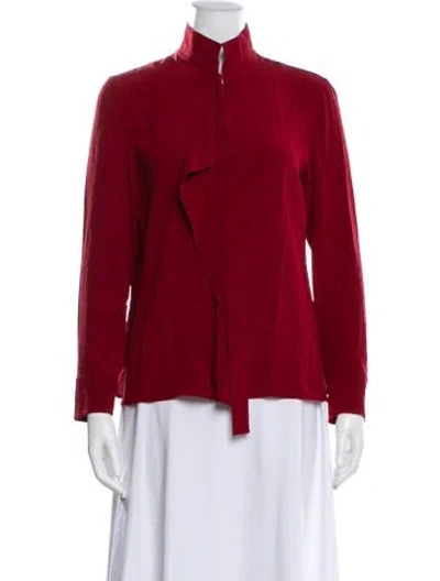 Pre-owned Akris Silk Long Sleeve Blouse In Burgundy