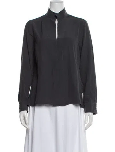 Pre-owned Akris Silk Long Sleeve Blouse In Gray