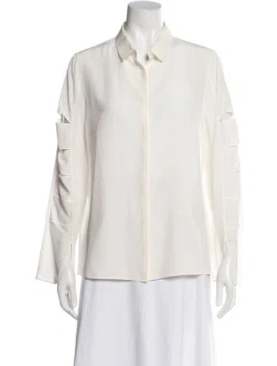 Pre-owned Akris Silk Long Sleeve Blouse In White