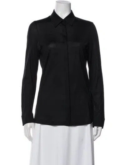 Pre-owned Akris Silk Long Sleeve Button-up Top In Black