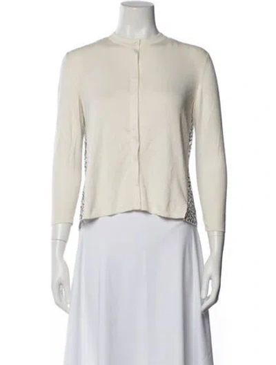 Pre-owned Akris Silk Long Sleeve Button-up Top In Blue/white