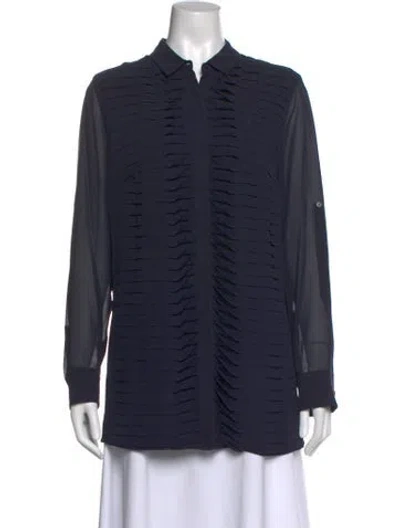 Pre-owned Akris Silk Long Sleeve Button-up Top In Gray