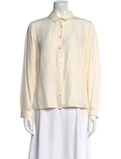 Pre-owned Akris Silk Long Sleeve Button-up Top In Neutral