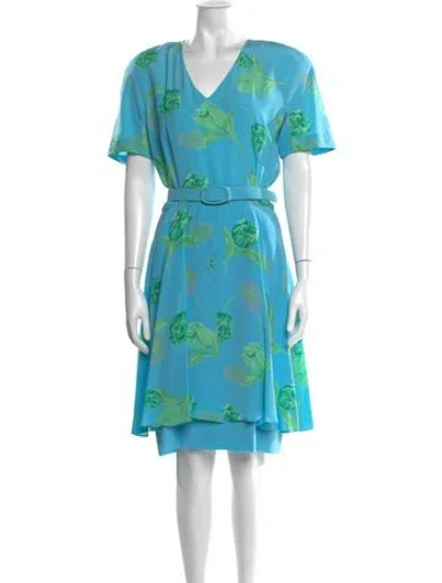 Pre-owned Akris Silk Midi Length Dress In Blue