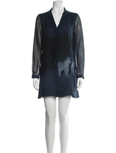 Pre-owned Akris Silk Mini Dress In Blue