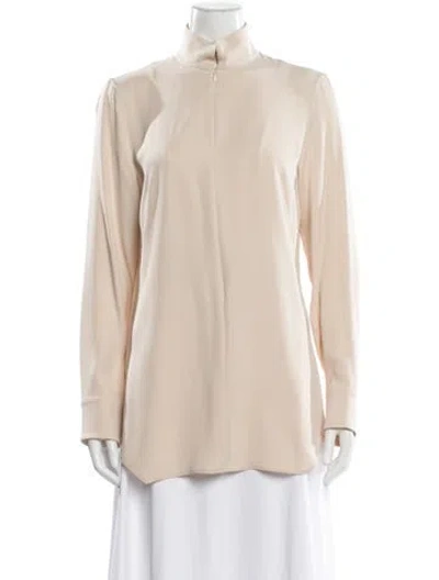 Pre-owned Akris Silk Mock Neck Blouse In Neutral