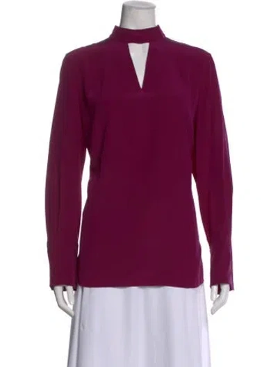Pre-owned Akris Silk Mock Neck Blouse In Purple
