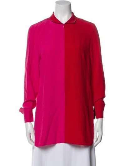 Pre-owned Akris Silk Mock Neck Blouse In Red