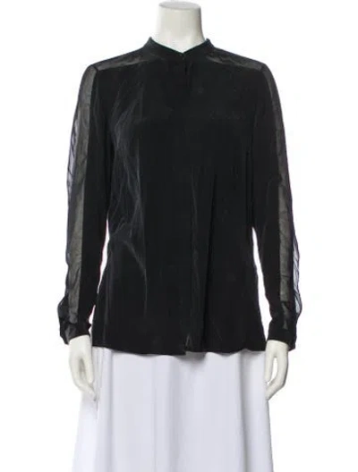 Pre-owned Akris Silk Mock Neck Button-up Top In Black
