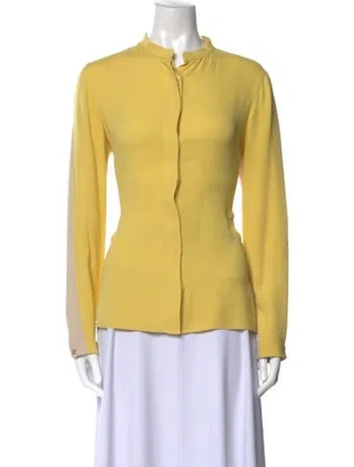Pre-owned Akris Silk Mock Neck Button-up Top In Yellow