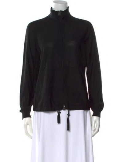 Pre-owned Akris Silk Mock Neck Sweater In Black
