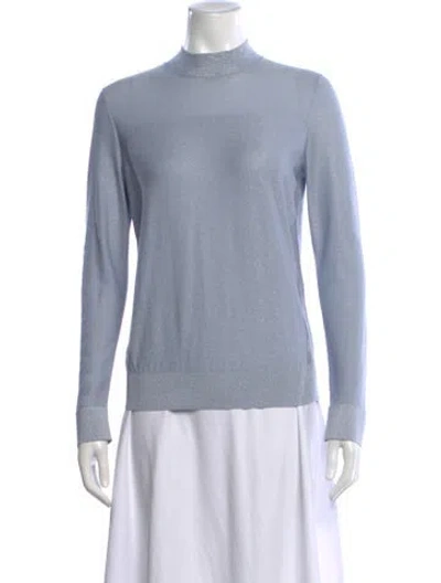 Pre-owned Akris Silk Mock Neck Sweater In Blue