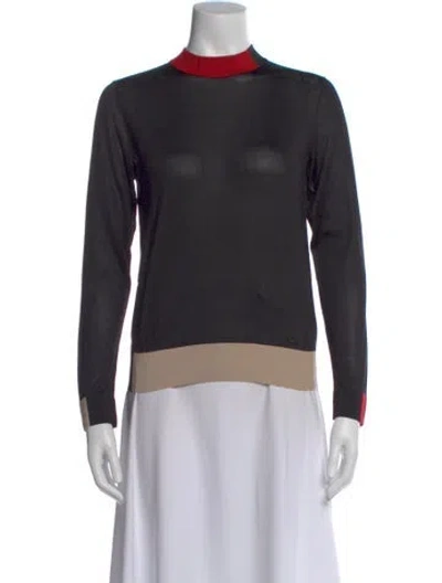 Pre-owned Akris Silk Mock Neck Top In Black