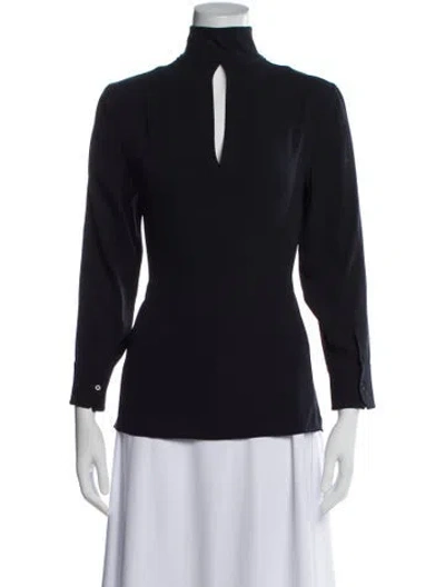 Pre-owned Akris Silk Mock Neck Top In Blue