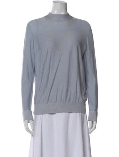 Pre-owned Akris Silk Mock Neck Top In Blue