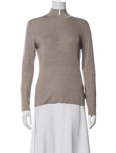 Pre-owned Akris Silk Mock Neck Top In Neutral