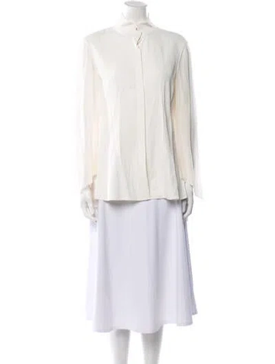 Pre-owned Akris Silk Mock Neck Tunic In White