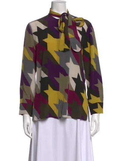Pre-owned Akris Silk Patterned Blouse In Blue