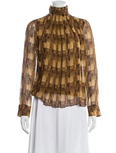 Pre-owned Akris Silk Patterned Blouse In Brown