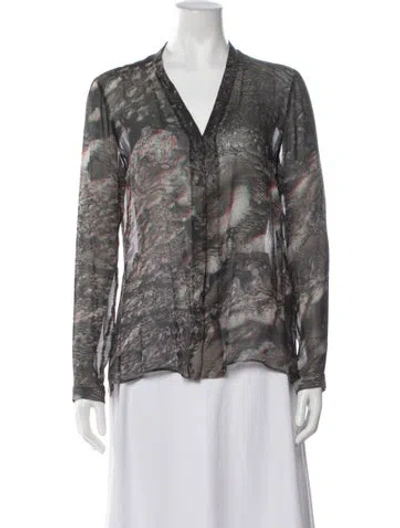 Pre-owned Akris Silk Patterned Blouse In Grey