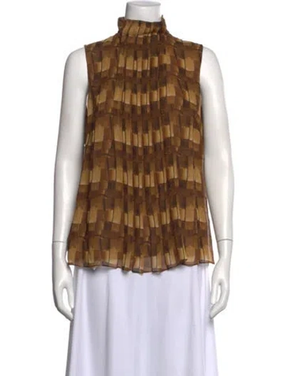 Pre-owned Akris Silk Patterned Top In Brown